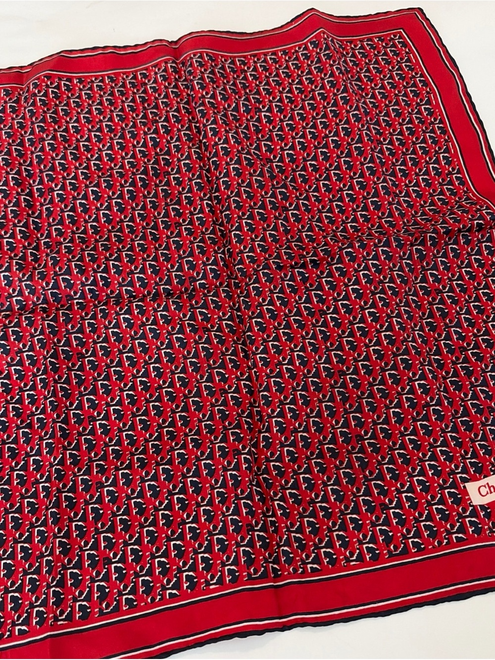 Vintage Christian Dior Red & Blue Abstract Pattern Pocket Square 18”